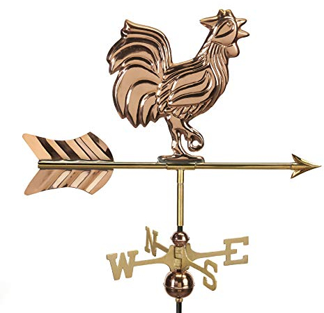 Good Directions Wetterfahne mit Hahnen-Motiv, poliertes Kupfer, mit Dachhalterung, 802PR