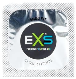 EXS Snug Fit Condoms (144 Pack) 49mm Width, Premium Latex with Non-Spermicidal Lube, Straight-Walled with Teat, PETA-Approved Vegan Condom, 3 Year Life - CE Marked NHS Approved Male Condoms