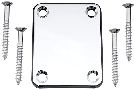 Musiclily Metal Neck Plate for Fender Strat Tele Electric Guitar or Bass,Chrome