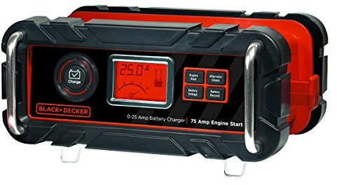 BLACK+DECKER BC25BD Fully Automatic 25 Amp 12V Bench Battery Charger/Maintainer with 75A Engine Start, Alternator Check, Cable Clamps