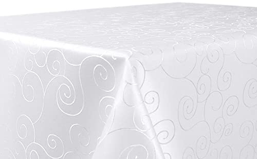 BEAUTEX Tischdecke Damast Ornamente - Bügelfreies Tischtuch - Fleckabweisende, Pflegeleichte Tischwäsche - Tafeltuch, Oval 160x220 cm, Weiss