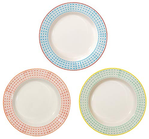 BLOOMINGVILLE Platos de Sopa Carla - Plato soperos de Loza Ø 24 x H 4 cm, Azul Rojo Verde, Cerámica, Juego de 3, Capacidad 400 ml