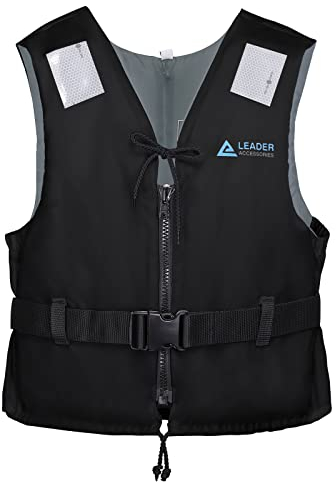 Leader International Schwimmhilfe Erwachsene, Festtoffweste ideal für den Wassersport, Auftriebshilfe bis zu 40N(Schwarz S: 30-50kg)