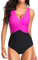 PANOZON Damen Badeanzug mit V-Form Ausschnitt bauchweg Monokini Rückenfrei Cut Out Push-up Bikini Elegant Grace U-Back (Rosa, 4XL)