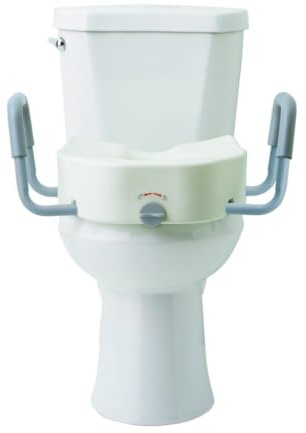 Medline 5 Raised Locking Toilet Seat with Removable Padded Arms, 400 lb Capacity, Fits Most Elongated Toilets, No Lid, for Adults and Elderly