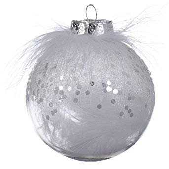 Kaemingk Decoris Christbaumkugel aus Kunststoff mit Glitzer und Federn, Weiß