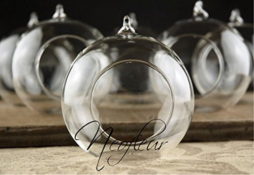 Neofleur 12 X Clear Hanging Glass Bauble Sphere Ball Candle Tea Light Holder Clear Garden Outdoor 8 cm (12)