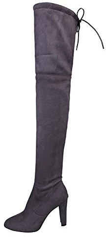 Minetom Tacchi Stivali Donne Sexy Allungare Faux Slim Stivali Alti sopra Il Ginocchio Stivali Tacchi Alti Autunno Inverno Grigio EU 40