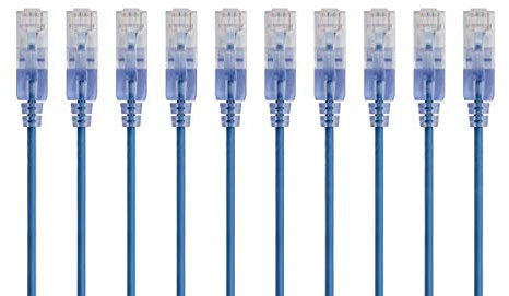Monoprice Cat6A Ethernet Patch Cable - Snagless RJ45, 550Mhz, 10G, UTP, Pure Bare Copper Wire, 30AWG, 10-Pack, 0.5 Feet, Blue - SlimRun Series