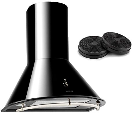 Klarstein Lumio Neo Campana extractora retro - Extractor de humos, Extractor de pared, 610 m³/h, 3 niveles, Iluminación de los fogones, Acero inoxidable, 2 filtros de carbono activo, Negro