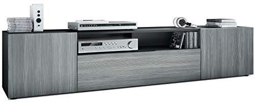 Vladon Lowboard Mogan, TV-Kommode mit 2 Türen, 1 Klappe und 1 offenes Fach, Schwarz matt/Avola-Anthrazit (181 x 39 x 35 cm)