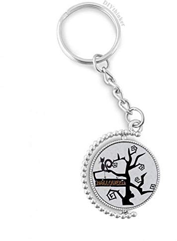 DIYthinker Halloween-Katze Hallowmas Baum Drehbare Schlüsselanhänger Ringe 1.2 Zoll x 3.5 Zoll Mehrfarbig
