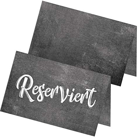 itenga 24 x Tischkarten Reserviert dunkelgrau weiß Tafeloptik Chalk Kreide Handlettering Visitenkartengröße zum Klappen und Aufstellen