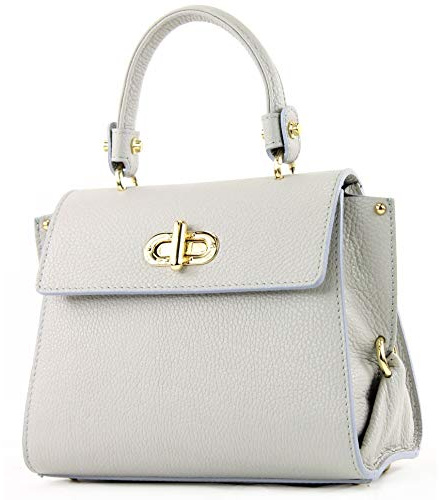 modamoda de - T182 - ital. Damen Henkeltasche Klein Leder, Farbe:Lichtgrau