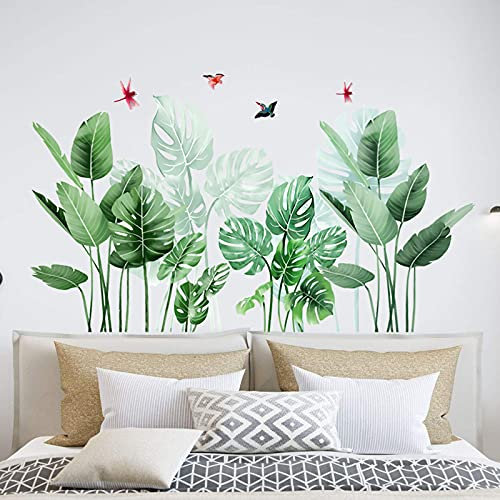 OOTSR Stickers Muraux Feuilles Tropicales, Autocollant Mural Plante Verte Stickers Muraux Amovibles en Vinyle Autocollants Muraux Peler et Coller pour Décoration de Salon, Chambre