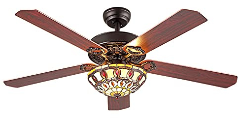 Tiffany LED Wohnzimmer Deckenventilator mit Beleuchtung Leise schlafzimmer Deckenleuchte Ventilator Leise Fernbedienung mit timer Ventilatorlicht Deckenlampe für Kinderzimmer Esszimmer (132CM)
