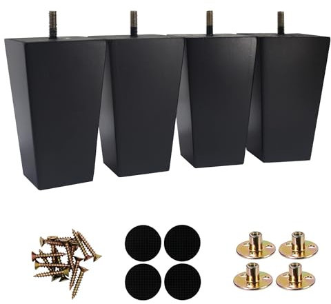 SHANJUE Wood Furniture Legs 5 inch Sofa Legs Pack of 4,Black Square Couch feet Mid Century Chair Legs,Sofa Replacement Parts,for Dresser, Sideboard, Recliner, Coffee Table