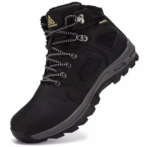 CYKYGGO Stivali Invernali Uomo Caldo Scarpe da neve Impermeabile Antiscivolo Sneakers da Trekking Nero 42 EU