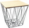 HOMION Retro Metal Wire Square Wood Top Storage Side Table Basket Home Furniture (Black)