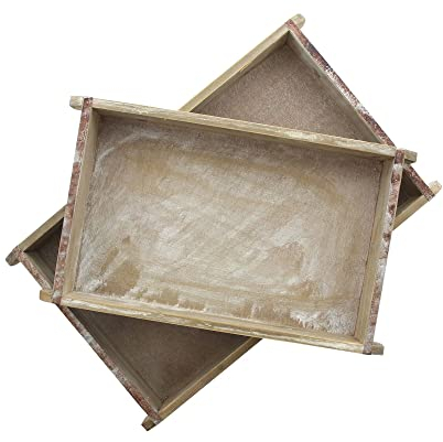 FRANK FLECHTWAREN Holztablett 'Industrial', 2er Set Holzschale mit Metallkante, rustikal