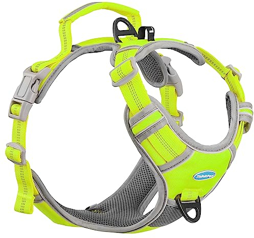 ThinkPet Anti Zug Hundegeschirr, Hundegeschirr mit Griff Leicht zu Kontrollierendem Hundegeschirr Verstellbar ohne Würgen Hundegeschirr Reflektierend Atmungsaktiv Gepolstert (XL, Leuchtendes Grün)