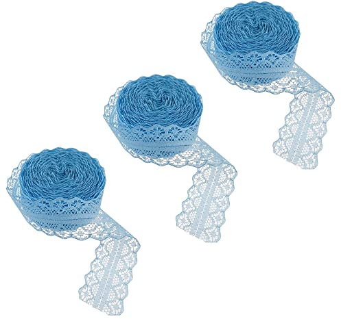 Pamtns Spitzenbänder 3 Rollen Spitzenband Vintage Blau Blumenmuster Stoff Lace Ribbon Dekobandspitze Polyester Spitzenborte Spitzenbordüre für Hochzeit Geschenkverpackung Nähen Handwerk