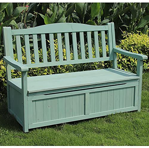 ARHAMS Gartenbank mit Stauraum, Gartenbank Holz, Retro Design, Gartenbank Massivholz, Outdoorbank mit Rückenlehne Und Armlehnen, Verandabänke Outdoor (Color : Green)