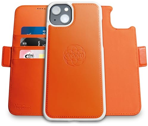 dreem Fibonacci wallet case compatible with iPhone 14 Plus / 2-in-1 shockproof case and detachable vegan leather folio, MagSafe compatible, RFID protection [Orange]