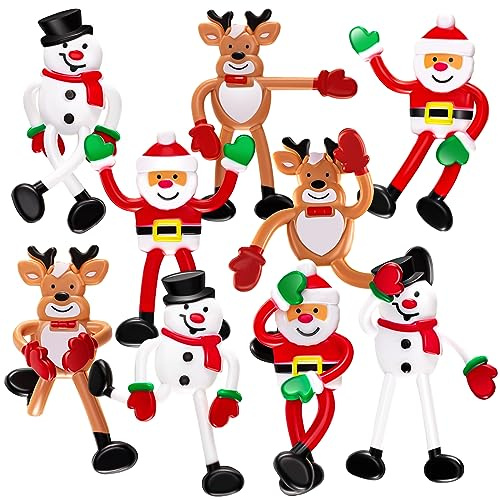 Meooeck 24 Pcs Christmas Bendable Figures Santa Reindeer Snowman Toys