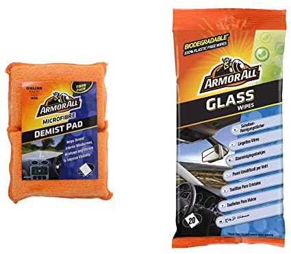 Armor All Car Cleaning Kit, Microfibre Car Demist Pad, Set of 2 & GAA37020ML Glass Wipes 20 Wipes