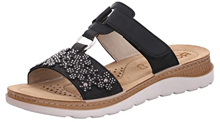 Rohde Damen Pantolette T-Steg Blumen Applikation Nieten Strass Baviera 1304, Größe:37 EU, Farbe:Schwarz