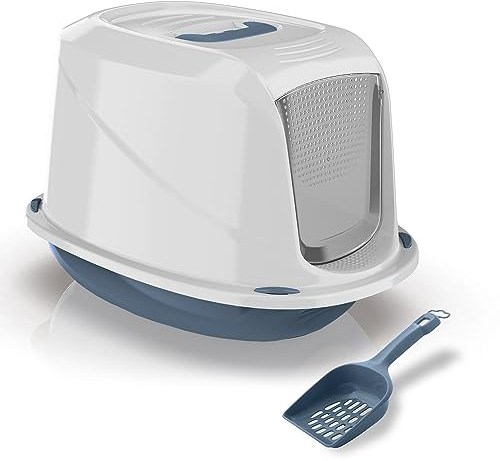 PATAM lettiera per gatti coperta con maniglia, filtro antiodore e paletta omaggio 57 cm x 39.5 cm x 38 cm Made in Italy – Comfort Maxi Blu