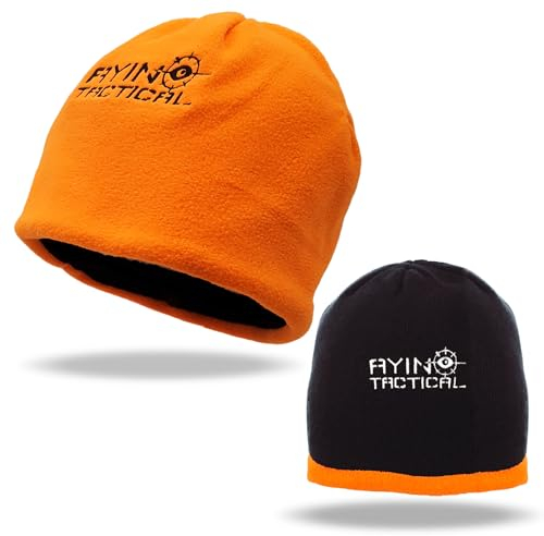 AYIN Jagdmütze, 2-in-1-Winter-Strickmütze für Damen und Herren, wendbar, Schwarz und Blaze-Orange, Schwarz/Blaze-Orange, S-L
