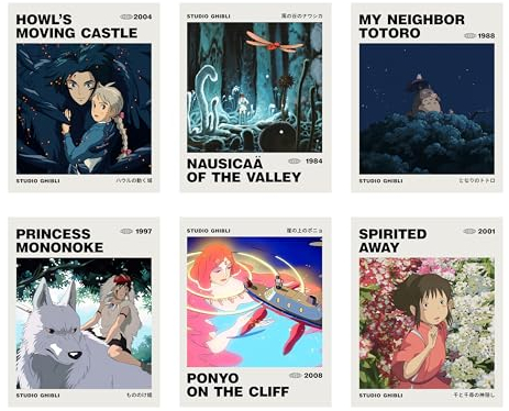 Ouroboros Art & Design Hayao Miyazaki Studio Ghibli Anime-Poster, Wanddekoration, 300 g/m²-Papier, 20,3 x 25,4 cm, ungerahmt, 6 Stück