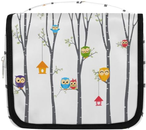 Funnt Reise-Kulturbeutel mit Eulen-Motiv, für Damen, Herren, Kinder, Mädchen, Jungen, Eule, Baumzweig, Make-up-Kosmetiktasche, hängende Kulturbeutel, Toilettenartikel, Organizer, Duschtasche, farbe,