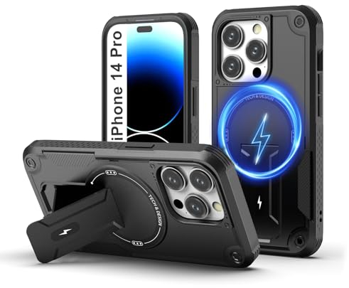 Tuvror Cover Magnetica per iPhone 14 Pro [Compatibile con MagSafe] supporto Integrato, Supporto Protezione Militare Anticaduta, Cover Robusta Antishock per iPhone 14 Pro, Nero