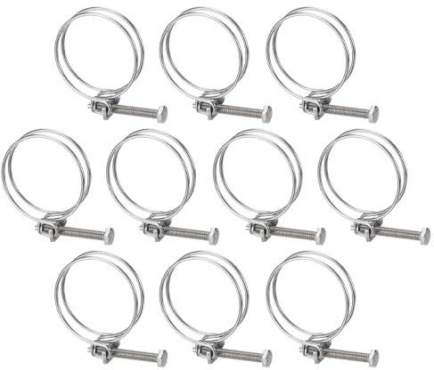 sourcing map 10Pcs Double Wire Hose Clamp, 58-65mm Adjustable Stainless Steel Wire Hose Clips with M8 Bolt for Dust Collection Hose, Pump Hose Pipe