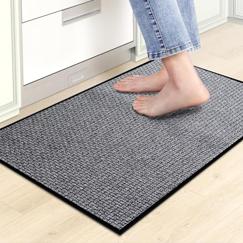 KMVIZI Tapis Cuisine Devant Evier, Tapis Couloir Lavable et Antidérapant, Tapis Tressé, Tapis de Passage Facile à Nettoyer pour Manger, Buanderie, Noir, 50x80cm