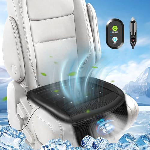 LifeUp Summer Car Cooling Seat Cover Front 12V Cooling Car Seat Cushion with Fan Ventilated Breathable Driver Seat Cooler for Vehicle Black