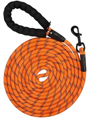 Hundeleine mit Gepolstertem Griff Reflektierende Seilleine 4.5M Schleppleine Robuste Hundeleine zum Trainieren und Gassi Gehen (Orange)