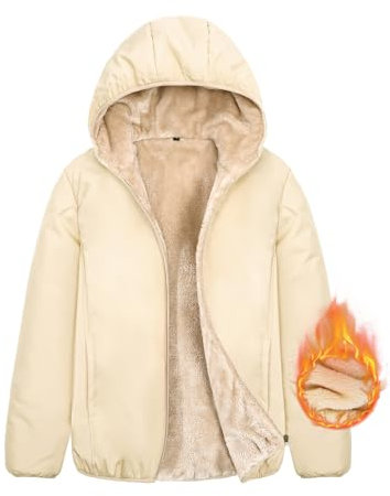 CMTOP Felpa Donna con Cappuccio Foderati Cappotto Invernale in Pile Termica Felpa con Zip Corta Hoodie Giacca Casual Outwear Felpa con 2 Tasche per Autunno Invernali(Cachi, S)