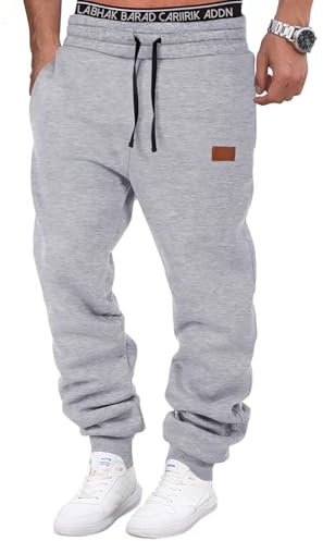 HMIYA Jogginghose Herren Baumwolle Trainingshose Sporthose Freizeithose Lang Hosen Klassische Sweathose mit Taschen(Hellgrau,L)