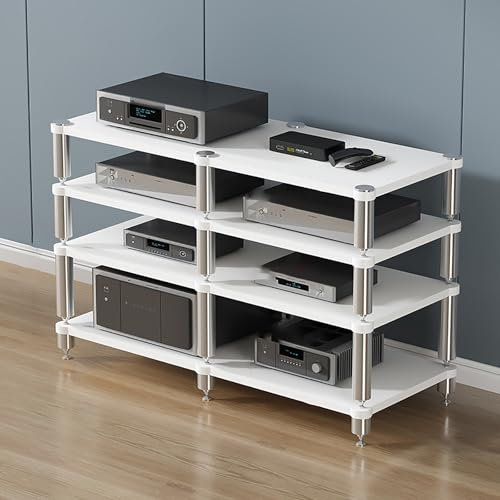 Gaming Shelf,Media Stand,Audio Rack,Portable Media Storage Rack,Audio Rack Tower Perfect,Projector Shelf,Design AV Media Stand,Perfect for Projector, DVD Player,Game Console,Cable Box.(White,120x48x84