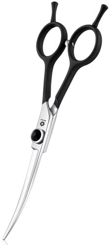 Dream Reach 6 Zoll Profi Gebogene Hundeschere Fellschere Hunde Schere mit Ergonomischer Griff 440C Edelstahl Sicherheit Fellschere für Hund Katzen Schneiden Schwarz