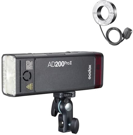 Godox AD200PROII Battery Flash with R200 Ring Flash Attachment - 200W, 5800+200K, 32 Channels, 16 Groups, 500 Full Power Flashes Per Charge, Wireless Mode, 100m Transition Range, 907g