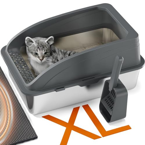 Inodoro para Gatos de Acero Inoxidable, semicerrado, Acero Inoxidable (Gris Oscuro)