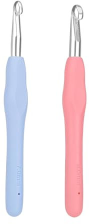 2 Stück Häkelnadeln, 7 mm, 8 mm Häkelnadeln, TPR Weichem Griff Stricknadeln mit ergonomischem Griff, Bunt Stricken Häkeln für Anfänger und Häkelgarn Arthritische Hände