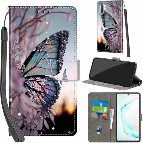 Handyhülle für Samsung Galaxy Note 10 Plus Hüllen Premium Leder Case Klappbar Wallet Magnet Kartenfach Standfunktion Schutzhülle kompatibel mit Samsung Note 10 Plus Cover,Schmetterling