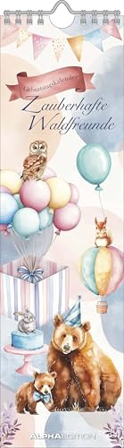 Alpha Edition - Geburtstagskalender Zauberhafte Waldfreunde 2026 – Immerwährender Streifenkalender 9,5×33 cm, nachhaltiges Design für Geburtstage & Jahrestage, dekorative Geschenkidee