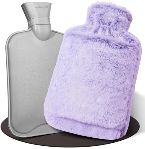 HAOCEE Bouillotte Eau Chaude,2L Grande Bouillotte Moelleuse, Bouillottes Avec Poche Kangourou, Bouillotte Chaude Chauffe Main/Ventre/Cou, Bouillote Antifuite (Violet)